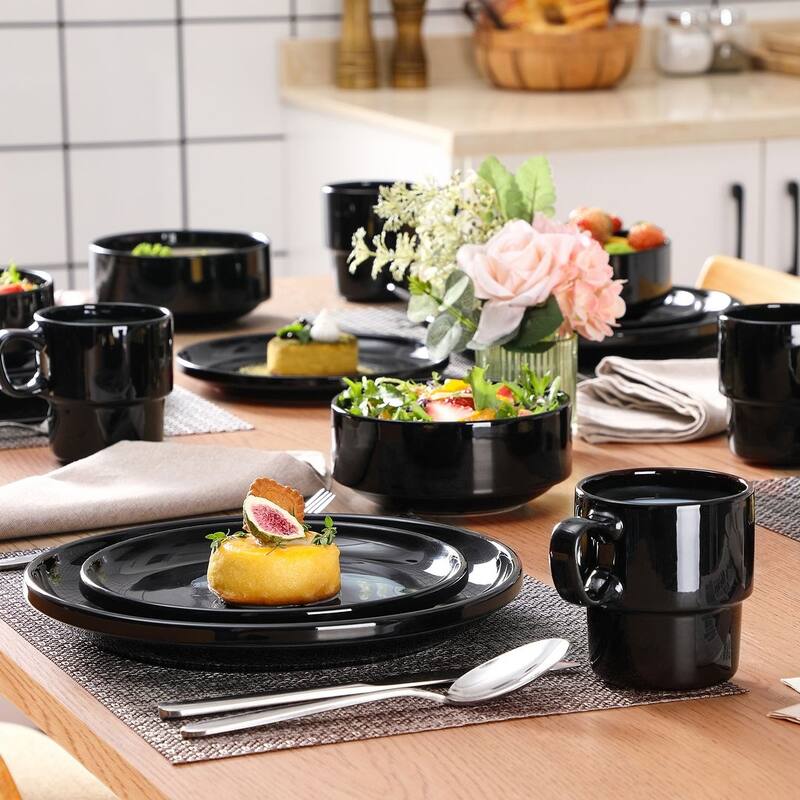 LOVECASA 16-Piece Round Dinnerware Set Stackable, Service for 4