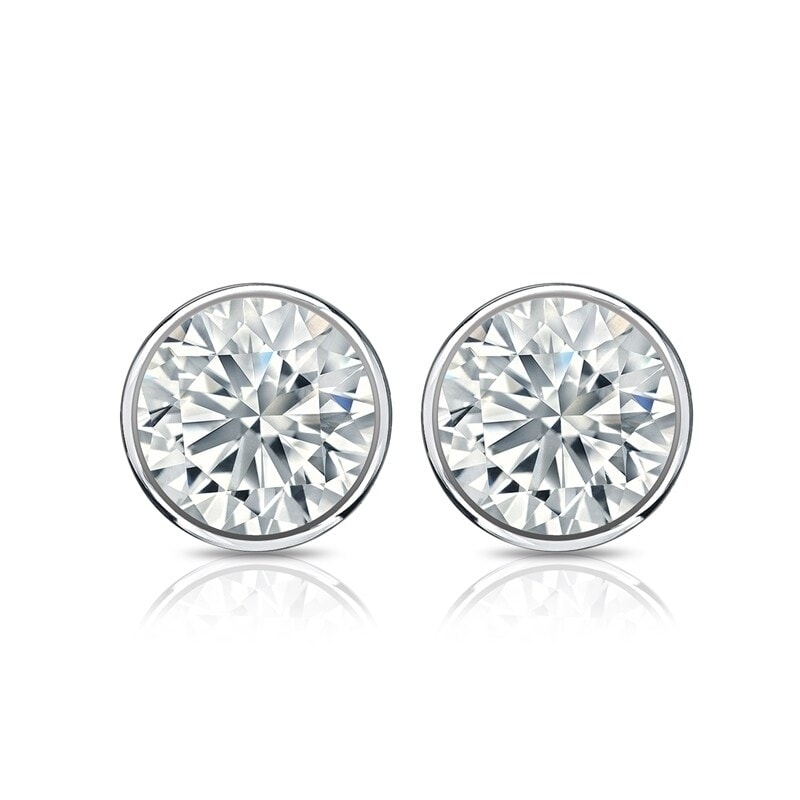 Auriya 14k Gold GIA Certified 1.70 carat TDW Bezel Set Round Diamond Stud Earrings