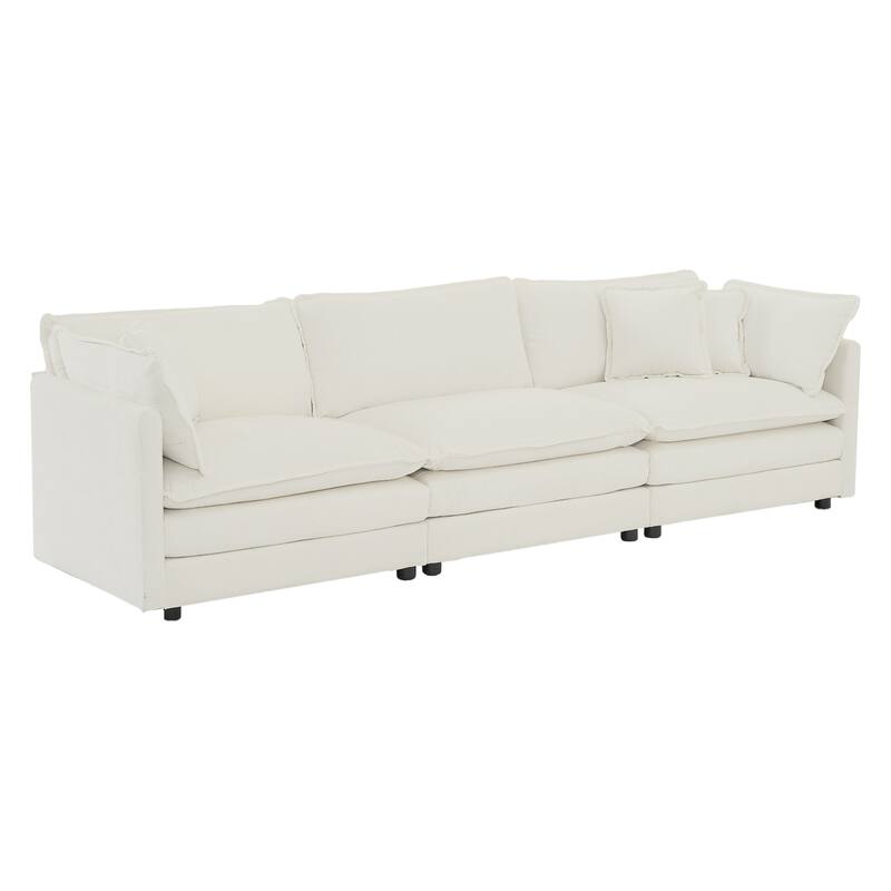 5-Seat Chenille Living Room Sofa Set (3-Seater + 2 Accent Chairs) with Round Arms & Solid Wood Frame