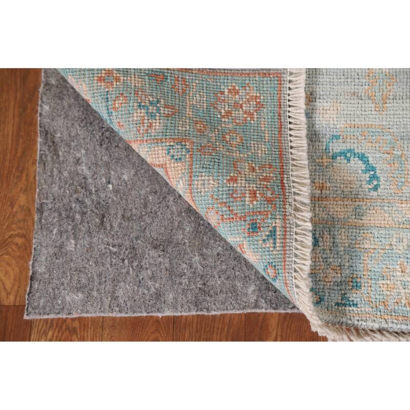 Light Blue Oushak Vegetable Dye Accent Rug Handmade Wool Carpet - 1'11"x 4'0"