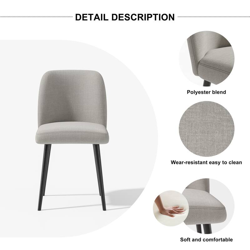 2Pcs Upholstered Dining Chairs Modern Fabric Kitchen Chairs with Padded Seat & Sturdy Metal Legs Side Chairs