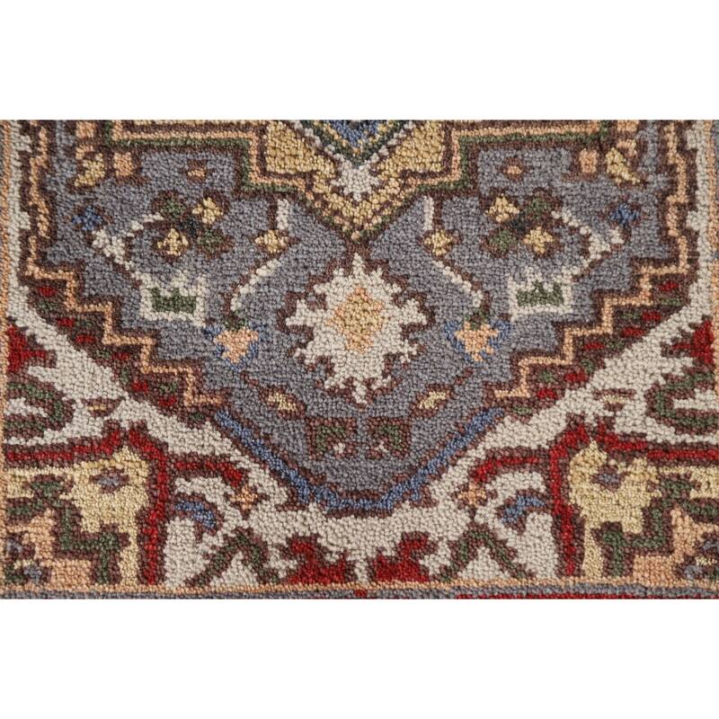 Gray Geometric Heriz Serapi Indian Rug Hand-Knotted Wool Carpet - 2'0"x 3'0"