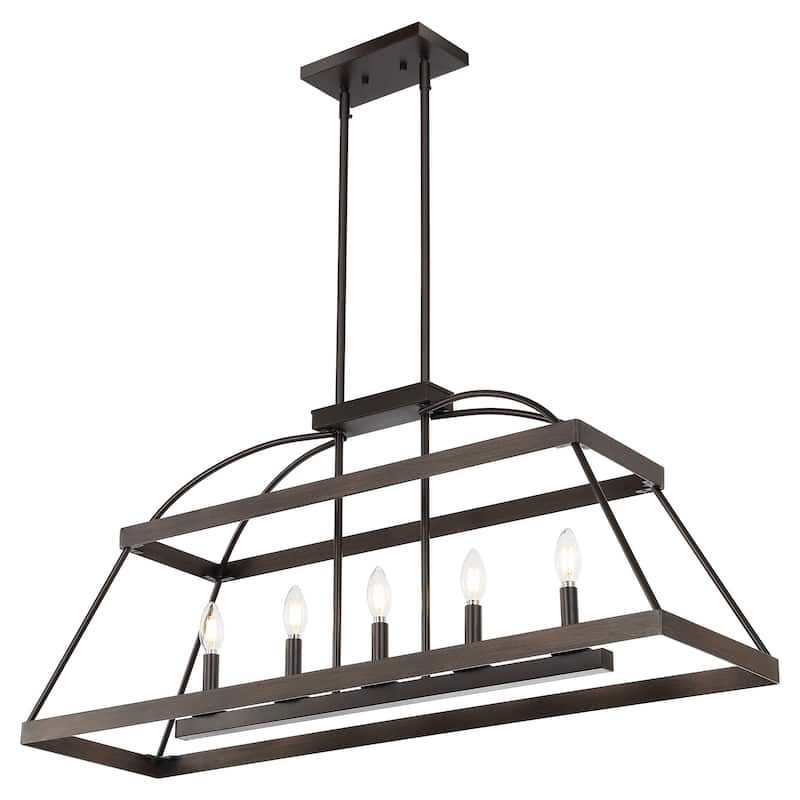 SAFAVIEH Lighting Gioconda Farmhouse 5-Light Adjustable Linear Chandelier (LED Bulbs Included) - Brown