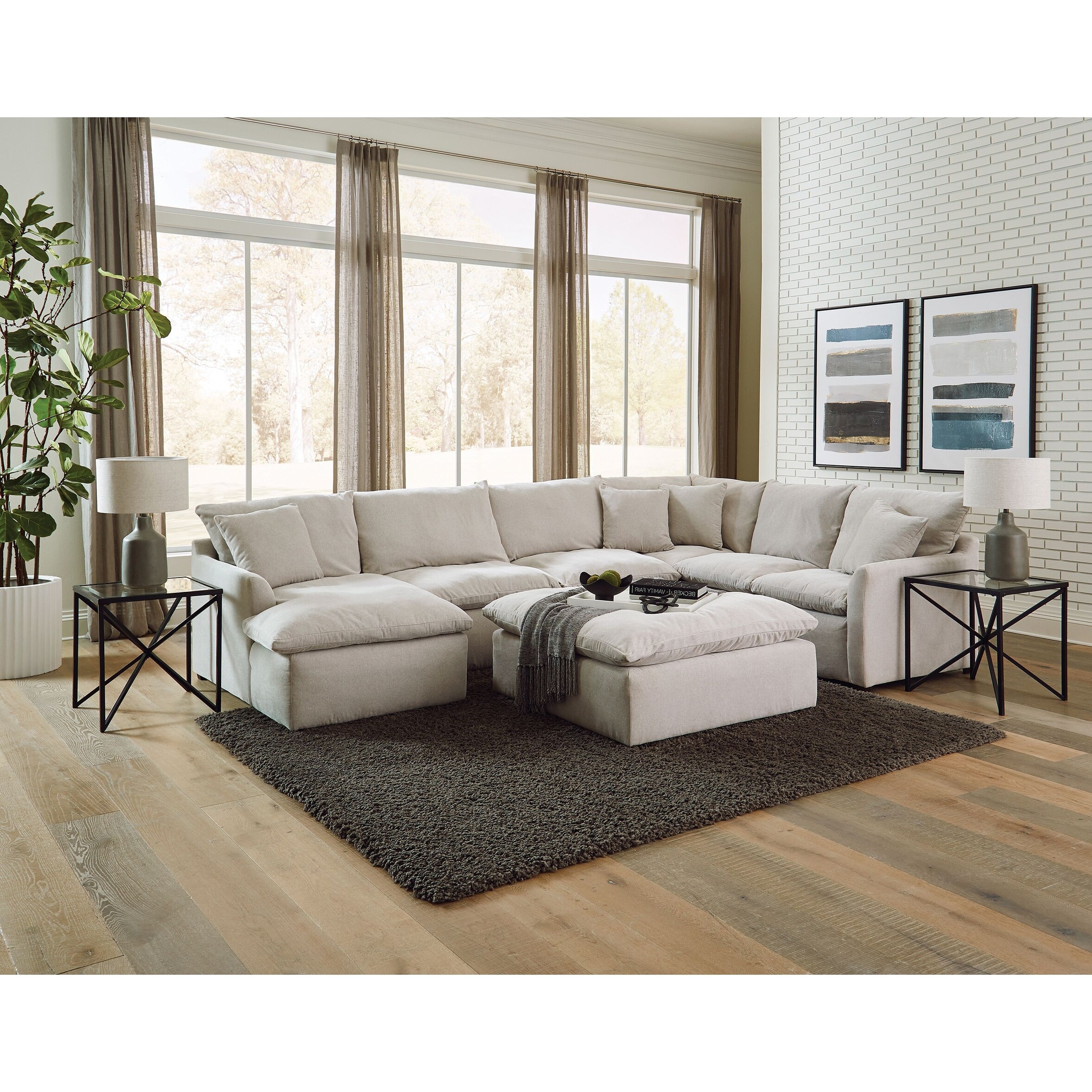 Rusk 4 Piece Sectional Chaise with Ottoman Natural On Sale