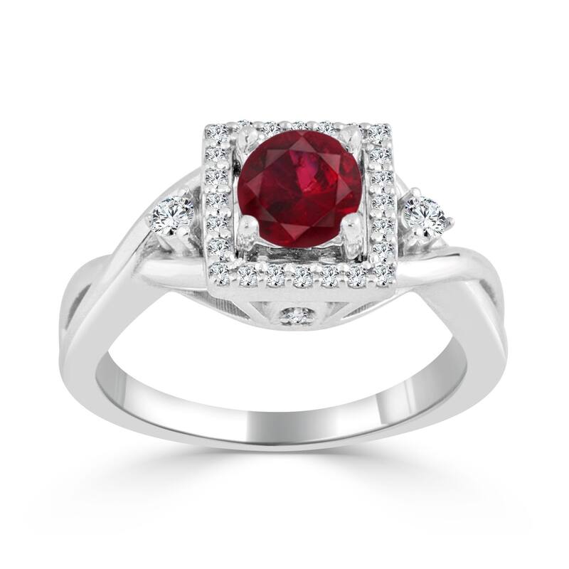 Auriya Modern 1/2ct Red Ruby 1/3ctw Halo Diamond Engagement Ring 14k Gold - White - 4