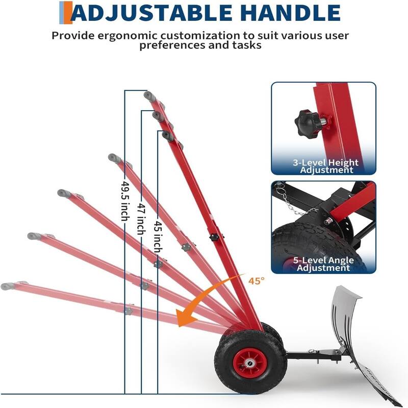 29x16.53 In Heavy Duty Rolling Snow Shovel With Wheels Double Armrests - 29x16.53 In