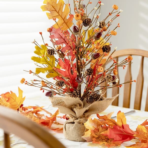 Glitzhome Valentine's Rattan Table Trees Set Of 2 - Romantic Home Decor With Berries