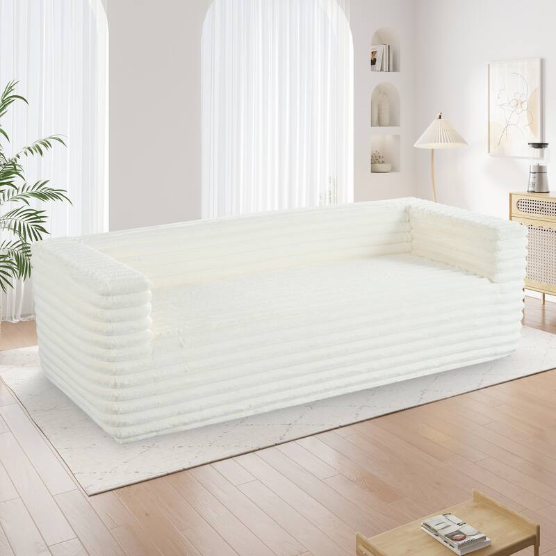 89" Corduroy Sofa, Plush 3-Seater with Square Arms for Living Room, Small Spaces, or Office - Beige