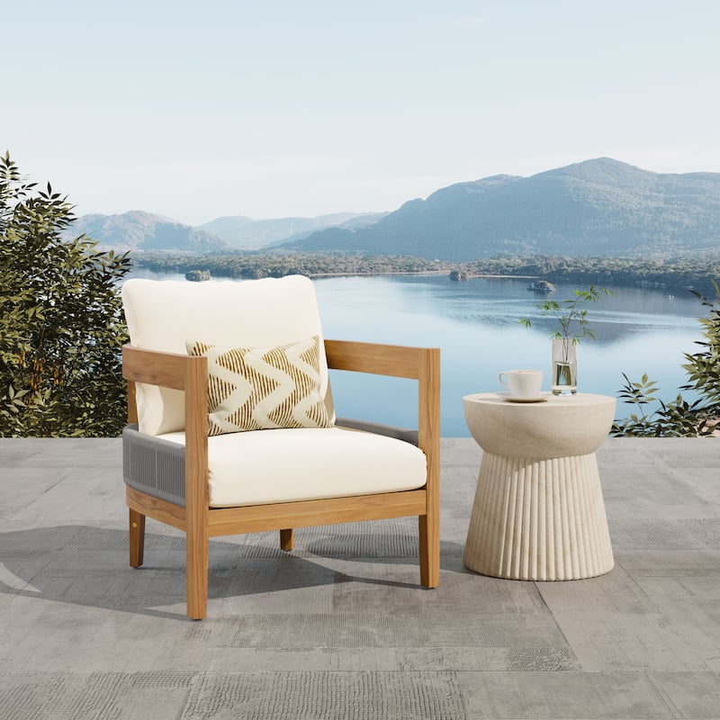 Christopher Knight Home - Porto Outdoor Loveseat & Table with Club Chair Set - TEAK+1 Chair - 1 piece