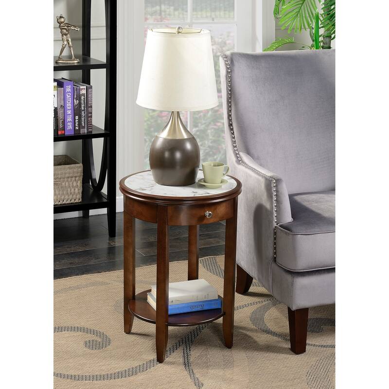Convenience Concepts American Heritage Baldwin 1 Drawer End Table with Shelf - White Faux Marble/Espresso