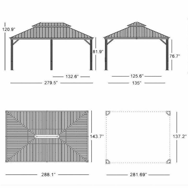 PURPLE LEAF Outdoor Galvanized Steel Hardtop Gazebo, Aluminum Frame Gazebo With Curtains