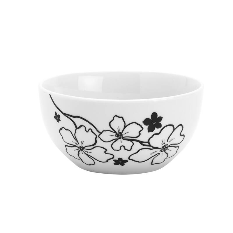 Tabletops Gallery Margo 12 Piece Porcelain Dinnerware Set in White with Black Floral Pattern