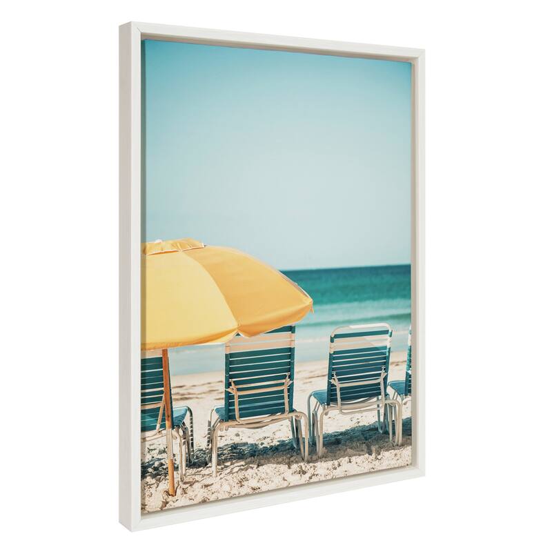 Kate and Laurel Sylvie Yellow Umbrella 2 Framed Canvas by Alicia Bock - 18x24 - White
