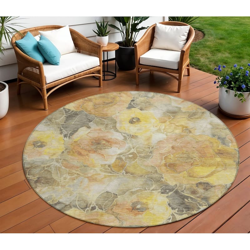 HomeRoots Floral Transitional Rectangle Outdoor Rug - 8' Round