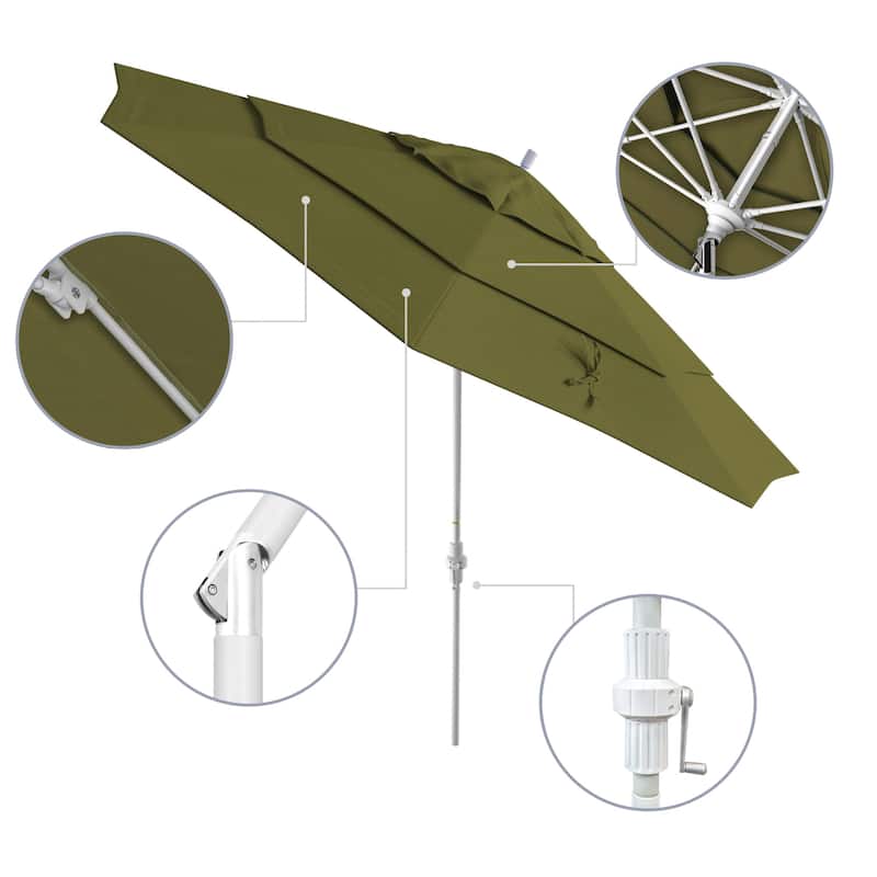 California Umbrella 11' Rd. Alum/Fiberglass Rib Patio Umb,Crank Lift/Collar Tilt, Dbl Wind Vent, White Finish, Sunbrella Fabric