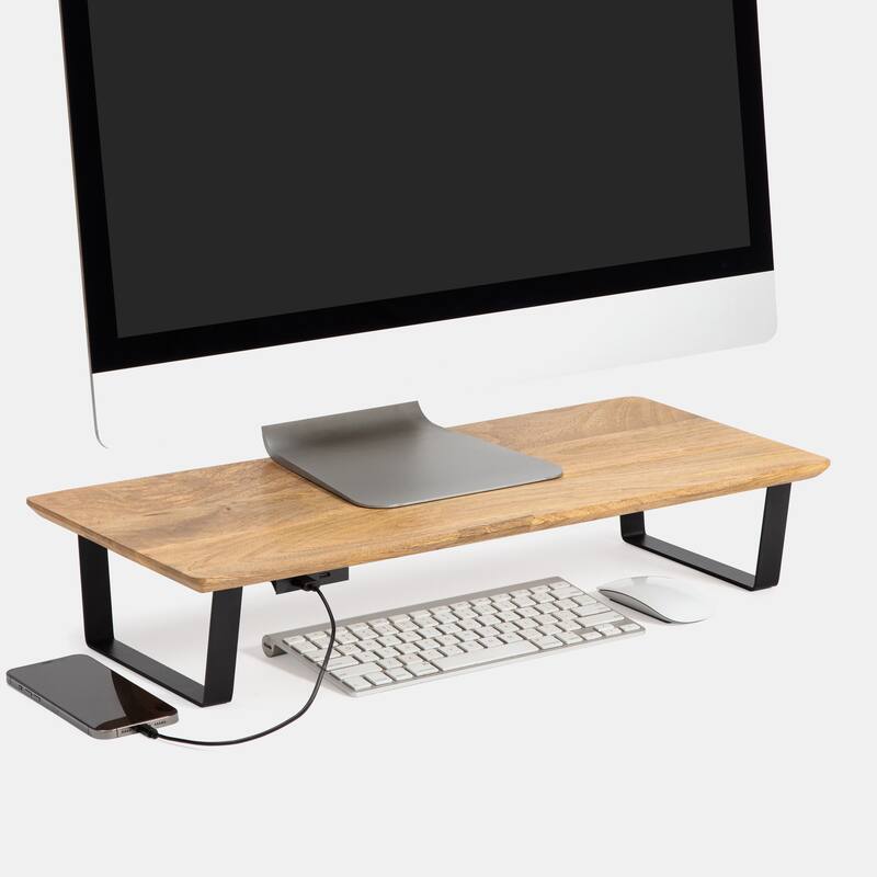 Jani Wood Monitor Stand Riser Desk - Ergonomic Design Stand, Desktop Organizer Table for Home, Office Workspace, Gaming Desk - Yellow