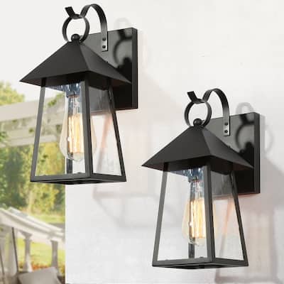 Alestair Farmhouse 2-Pack Outdoor Wall Sconces Clear Glass Exterior Lantern for Entryway/ Front Door/ Patio