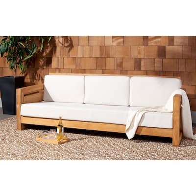 SAFAVIEH Couture Guadeloupe Outdoor Teak 3-Seat Sofa - 84"Wx37"Dx29"H