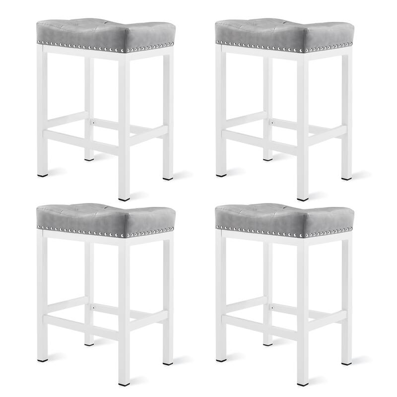 Backless Cushioned Faux Leather Bar Stools Counter Height Stools with Metal Frame - 24" H