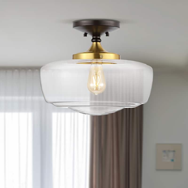 Gaines Glass/Iron Farmhouse Modern LED Flush Mount, by JONATHAN Y