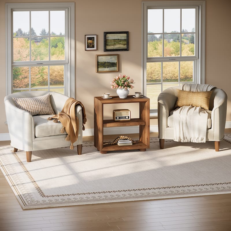 Solid Wood End Table with Storage Shelves, Bedside Nightstand, Living Room Bedroom Accent Side Table