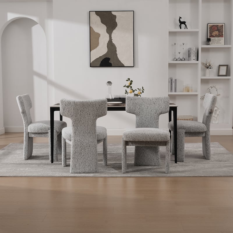 22.05" Wide Modern Upholstered Chenille Dining Chair Set of 4 with Rubberwood Legs, Armless Curved Back Accent Chairs