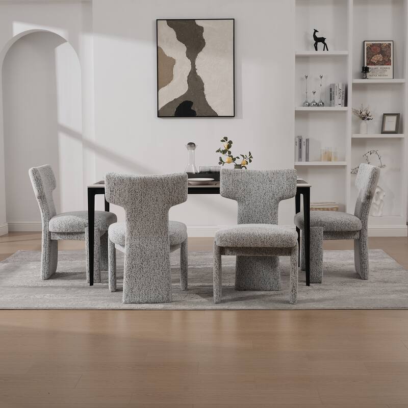 Modern Upholstered Chenille Dining Chair Set, Armless Kitchen Side Chairs Curved Back Accent Chairs w/ Wood Legs for Living Room