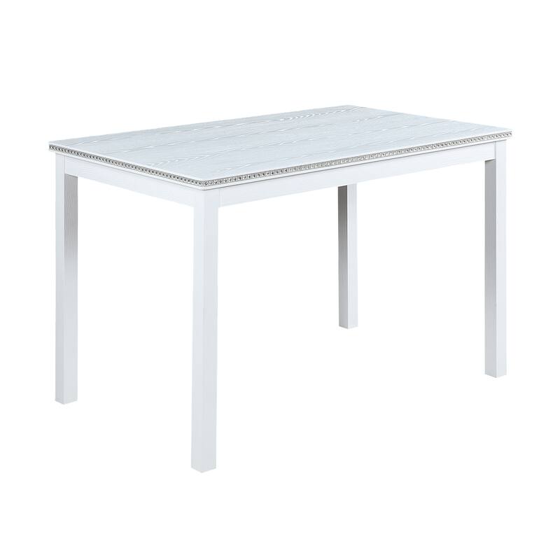 5-Piece, Modern Dining Table Set with Crystal-Embellished Dining Table and 4 Upholstered Dining Chairs, for Dining Rooms, White
