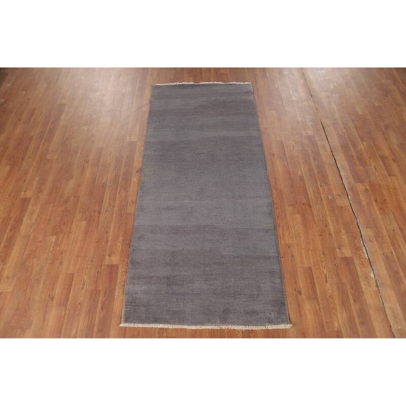 Gray Blue Gabbeh Oriental Runner Rug Handmade Wool Carpet - 2'11"x 6'8"