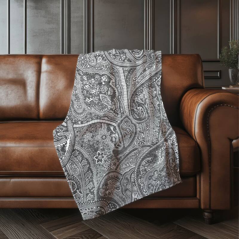 Premium Machine Washable Modern Paisley Sherpa Throw Blanket - Gray - 4'2" x 5'10"