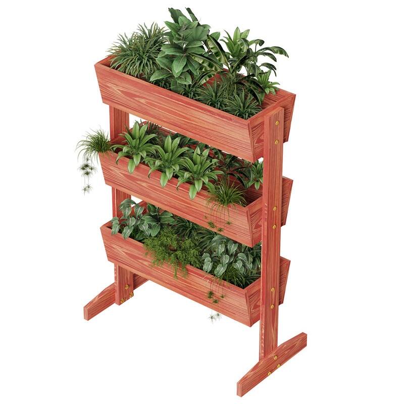 Vertical Raised Garden Bed with 3 Containers, Elevated Freestanding Herb Planter Box Growing Vegetable, Strawberry, Flower