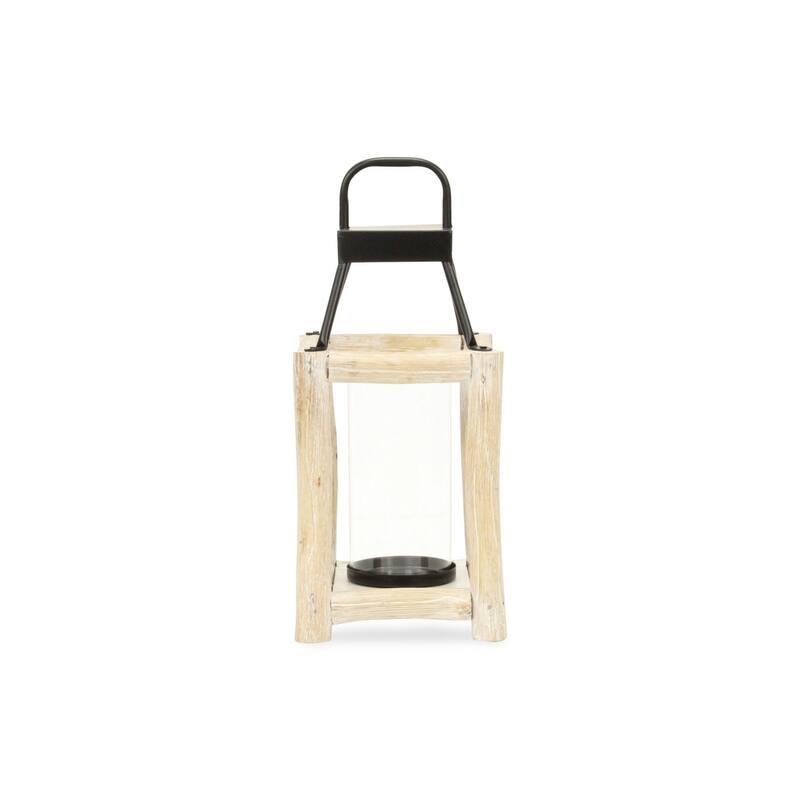 Wooden Bar Solid Lantern with Handle - 14.5" - Brown and Black - Small