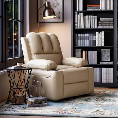 Oversized PU Recliner Sofa Chair with Heat Massage 360° Swivel and Manual Rocking Function