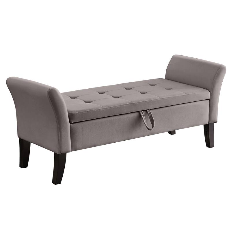 51.5' Velvet Upholstered Ottoman Bench with Flip Top, Long Bench for Bedroom or Living Room
