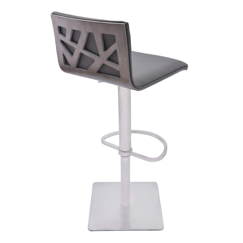 Grey Fabric Adjustable Height Bar Chair with Silver Iron Frame and Footrest - 17” x 19” x 41” (D x W x H)