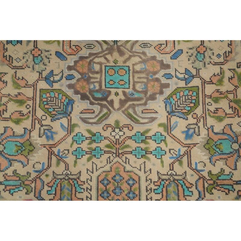 Hand Knotted Oriental 100% Wool Carpet Traditional Floral Beige & Ivories Tabriz Area Rug - 11' 5'' X 8' 2''
