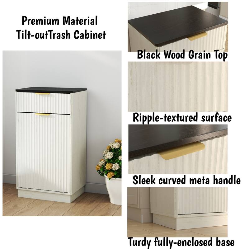 Homy Casa Farmhouse Double Tilt-Out Trash Cabinet, 20/10 G Recycling Bin, Barn Door Laundry Sorter with Drawer, Kitchen Tilt Out