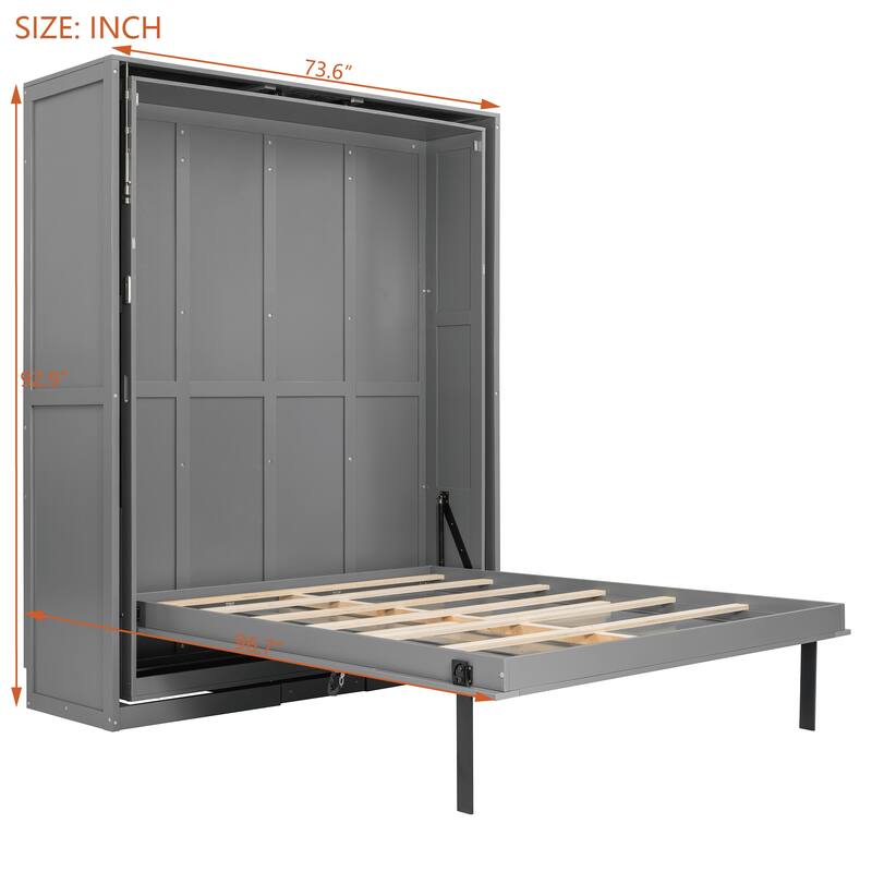 Rotating Queen Murphy Bed with Storage Shelves, 360 Degree Space Saving Wall Bed for Home Office