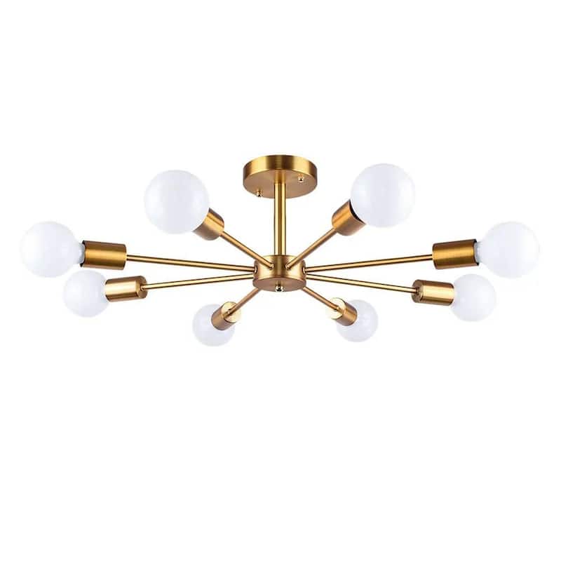 8-Light Modern Industrial Linear Sputnik Semi-Flush Mount Light