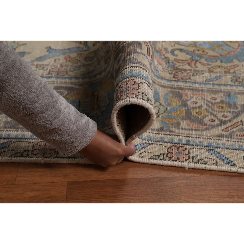 Traditional Tabriz Persian Area Rug Handmade Beige Wool Carpet - 10'0"x 12'5"