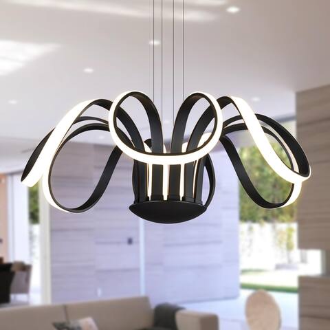 VONN Lighting Capella 30" LED Flower Adjustable Chandelier Black - 30"L x 30"W x 122"H