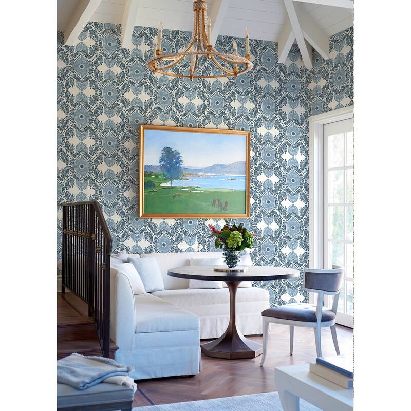 A-Street Prints Villa Blue Embellished Ogee Wallpaper