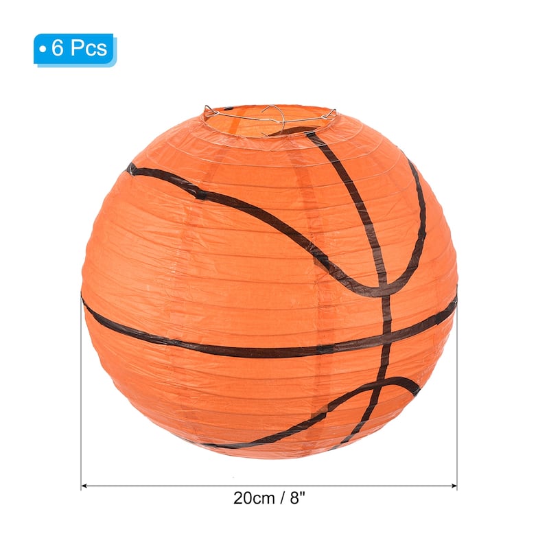 6Pcs Basketball Paper Lantern for Party Decorations, Orange Black - Orange Black - 8in