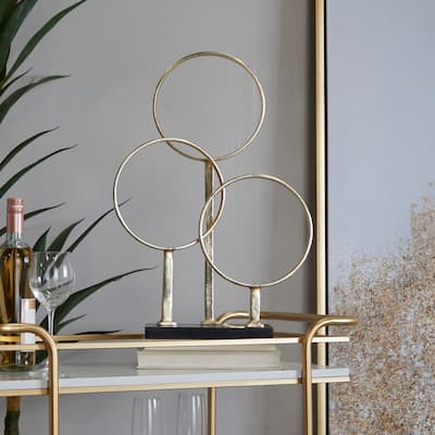 CosmoLiving by Cosmopolitan Gold Aluminum Metal 3 Rings Abstract Sculpture with Black Base