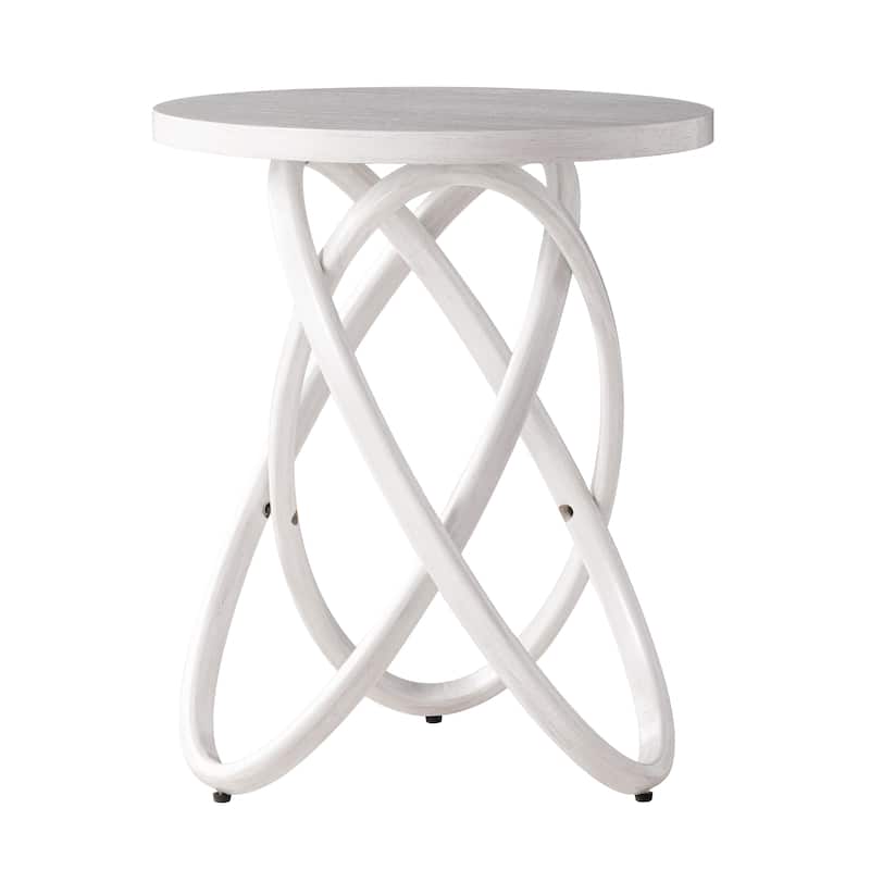 COZAYH Farmhouse End Table Round Wood Side Table Rustic Plant Stand With Intertwined Line Design