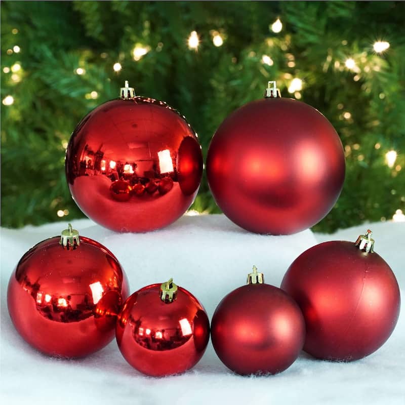 50ct Hot Red Shatterproof 2-Finish Christmas Ball Ornaments 4" (100mm).