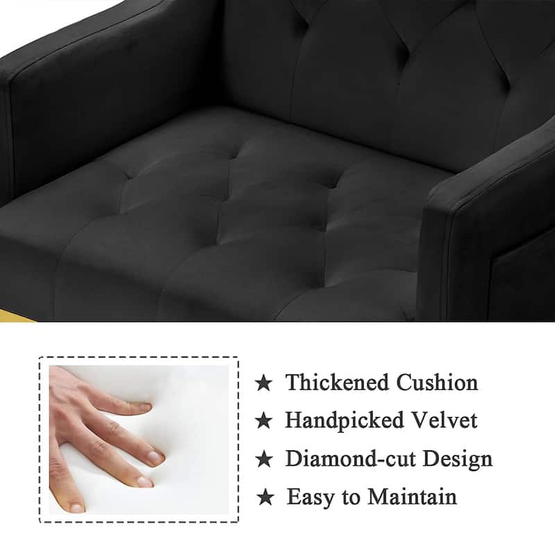 Velvet Accent Chair, Comfy Tufted Upholstered Armchair, Gold Legs - 28.7“W