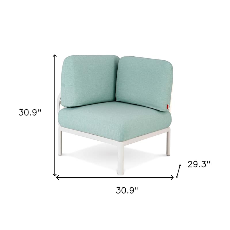31" White Heavy Duty Plastic Outdoor Modular with Sea Green Cushion