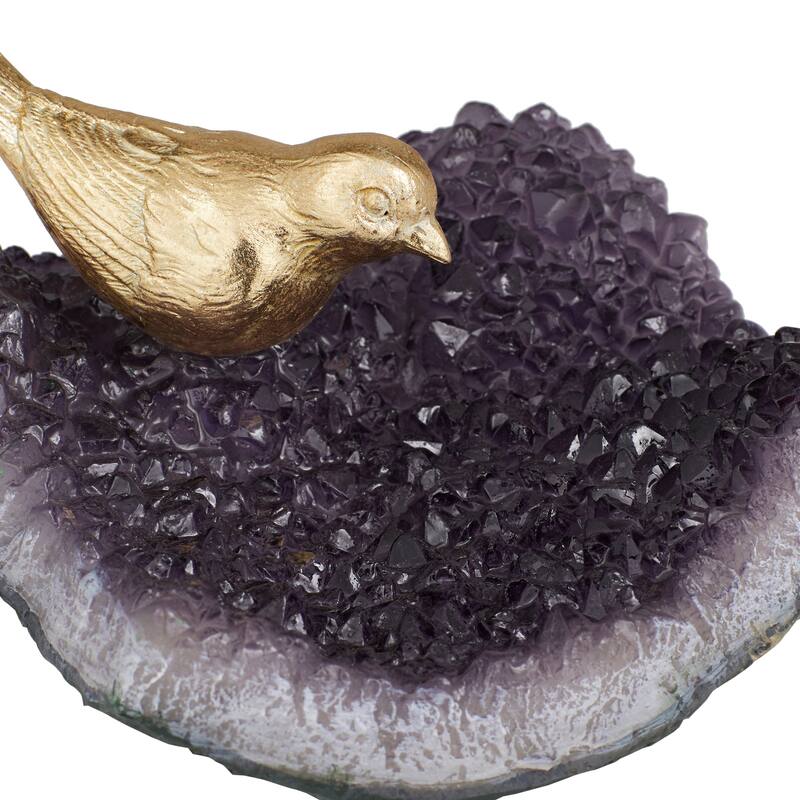 Multi Colored Polystone Bird Decorative Sculpture with Amethyst and Acrylic Stand