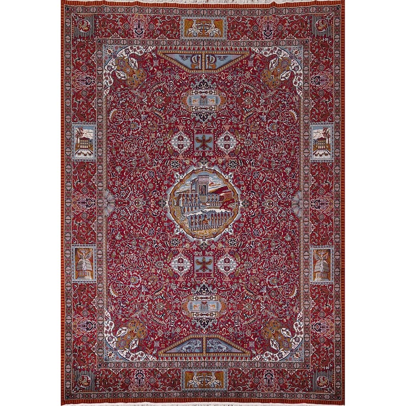 Animals Pictorial Tabriz Turkish Area Rug Machine Made Carpet - 9'9" x 12'6"